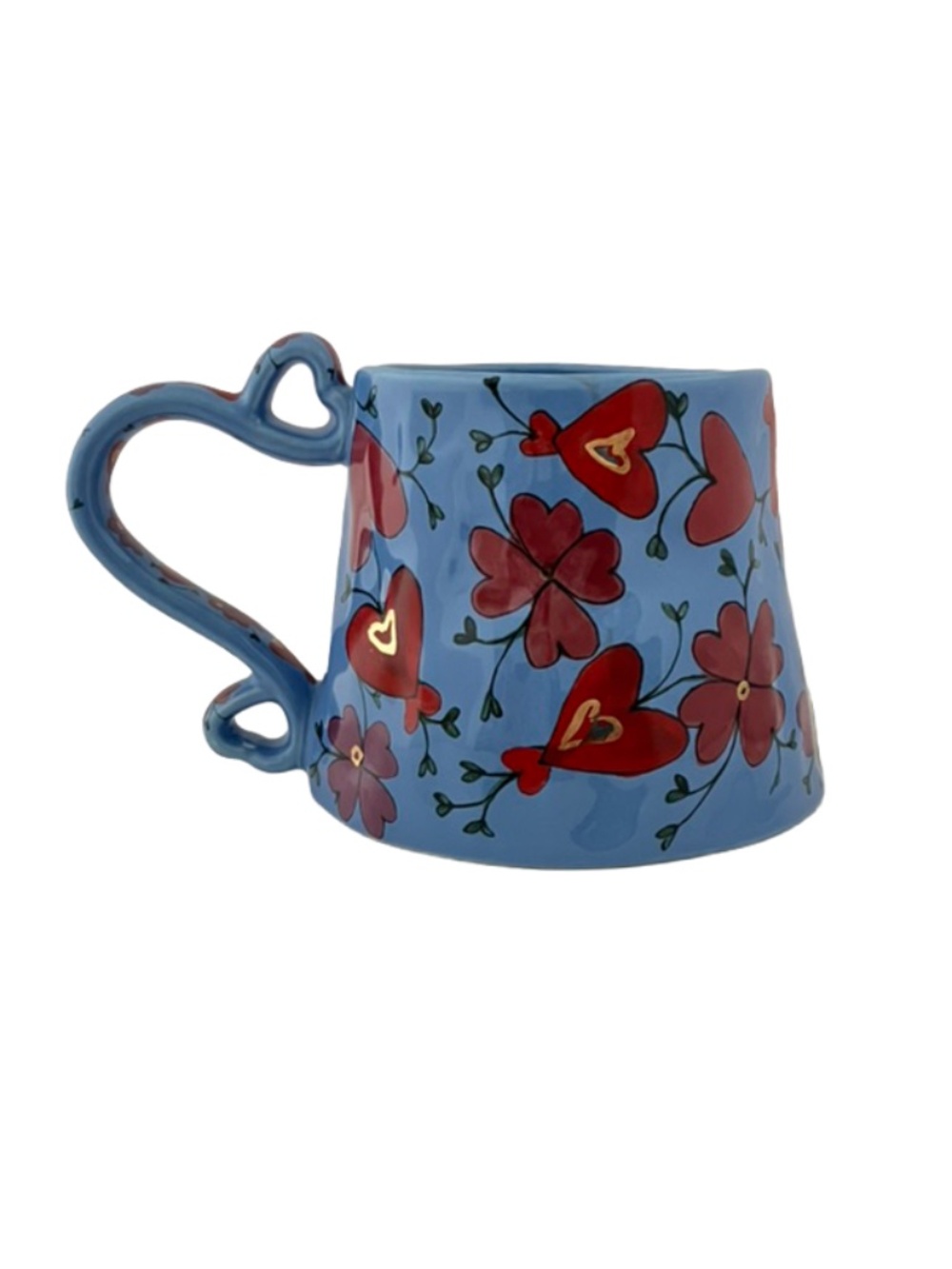 Anthropologie Glazed Stoneware Mug by The Mud Fairy Blooming Flowers Hearts Cup